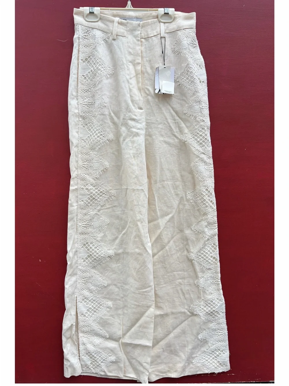 Zara Wide Leg Linen Lace Pants NEW